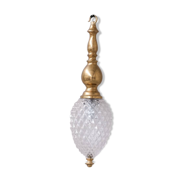 Mid-century brass and glass thin pendant light