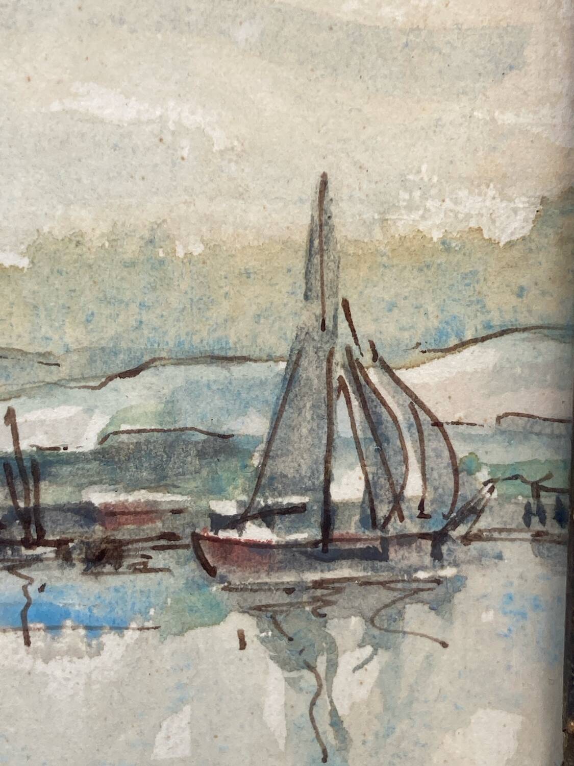 Watercolor old shore golden frame