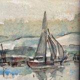 Watercolor old shore golden frame