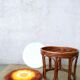 Table tabouret en rotin et verre vintage