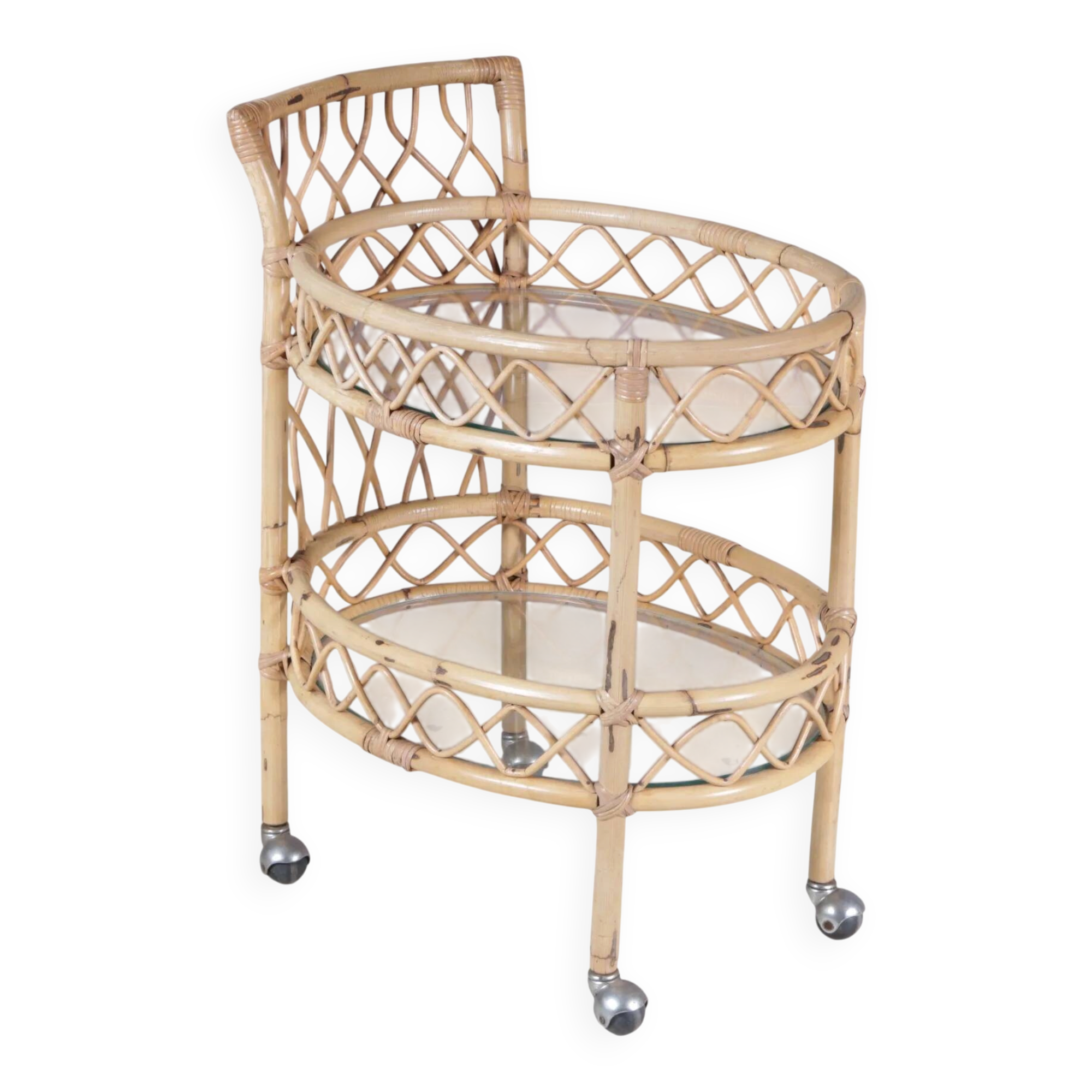 1950s bamboo trolley with two glass tops Italy