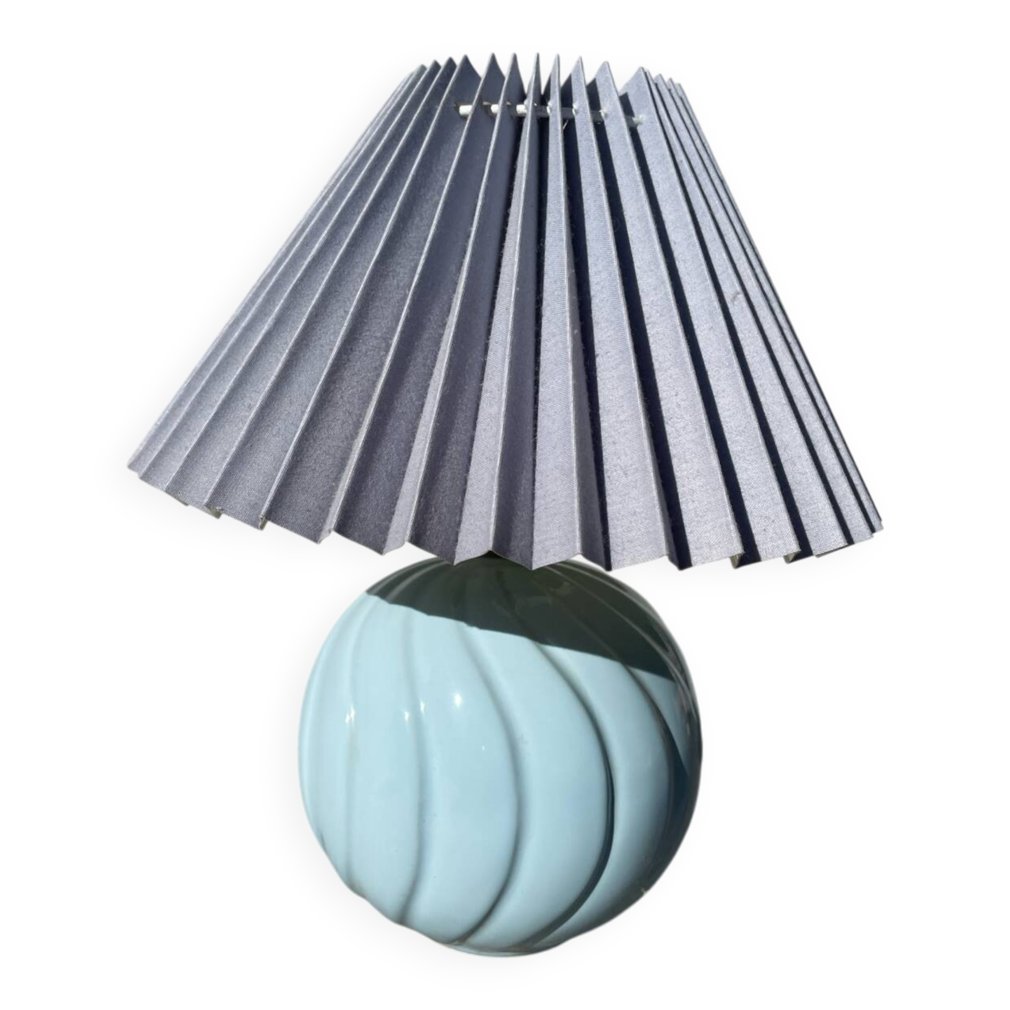 Ceramic pleated ball lamp in sky blue