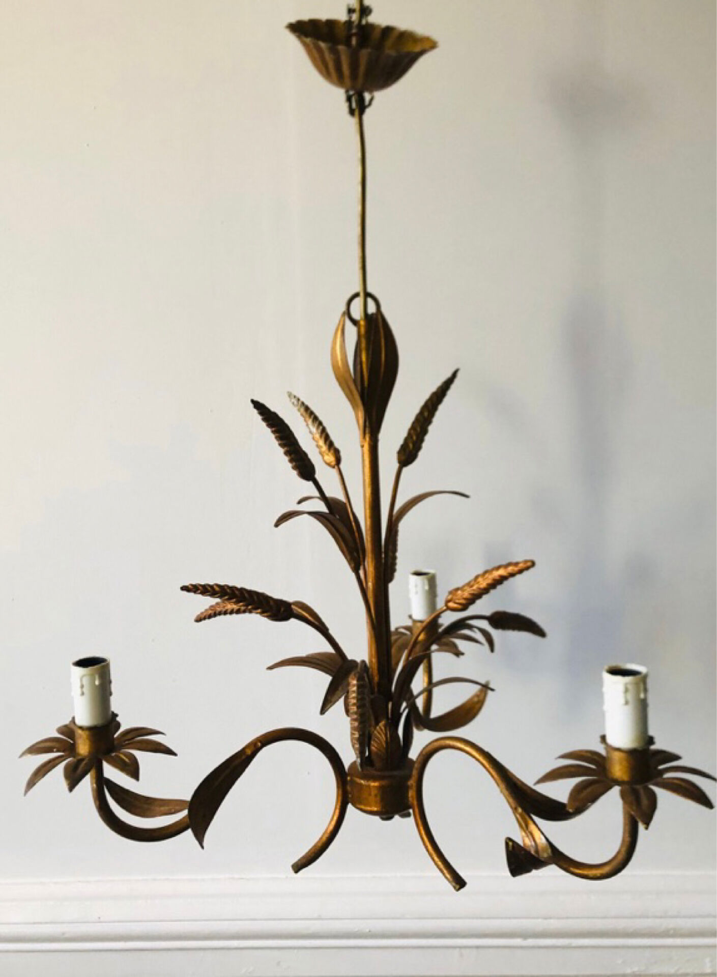 Florentine chandelier in wheat ear style by Hans Kögl Hollywood Regency