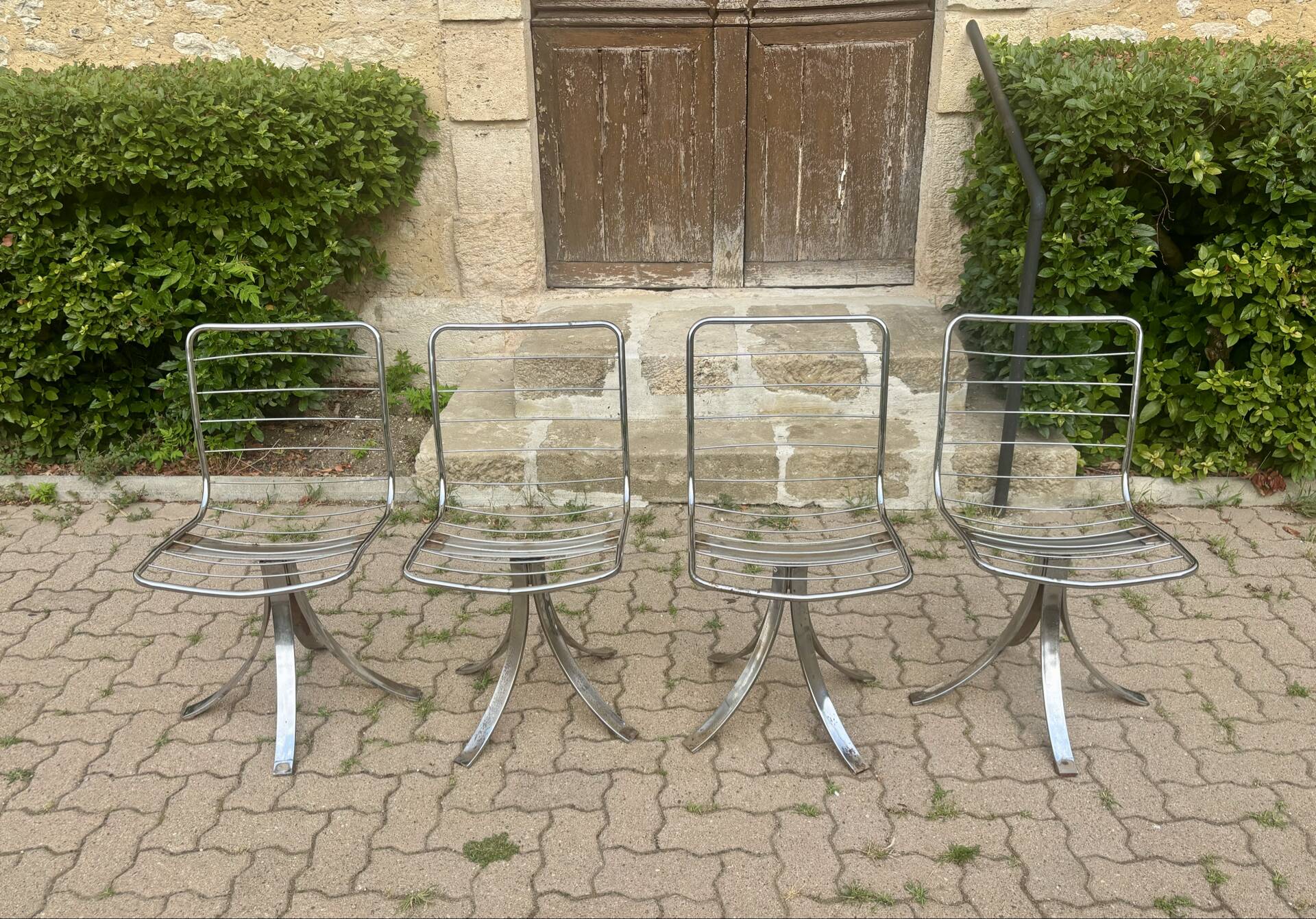 Set of 4 vintage swivel chairs in chrome metal – 1970s Ensem