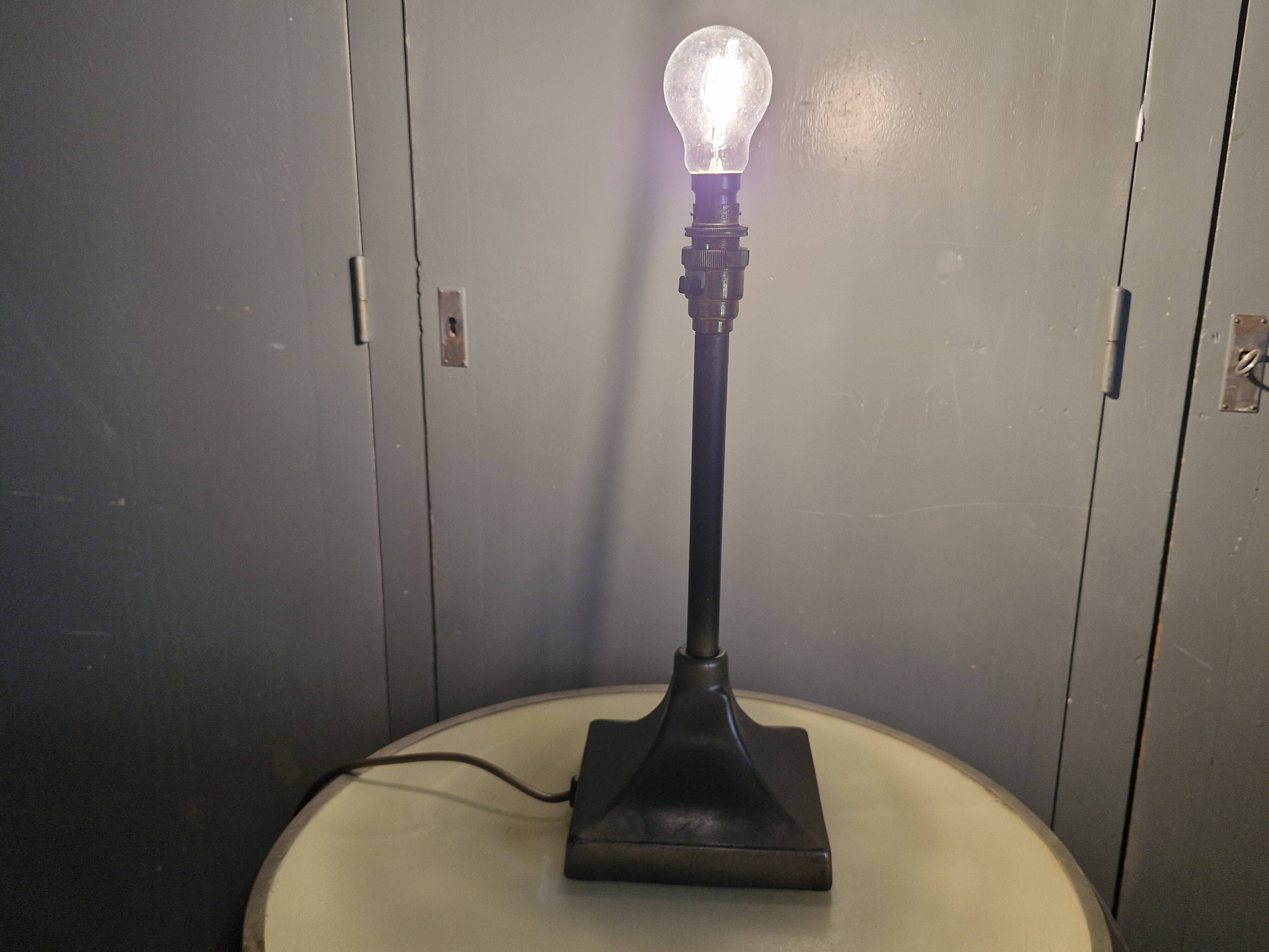Old bronze lamp base, brown patina - Made in England