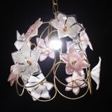 Charming Murano vintage chandelier white and pink flowers
