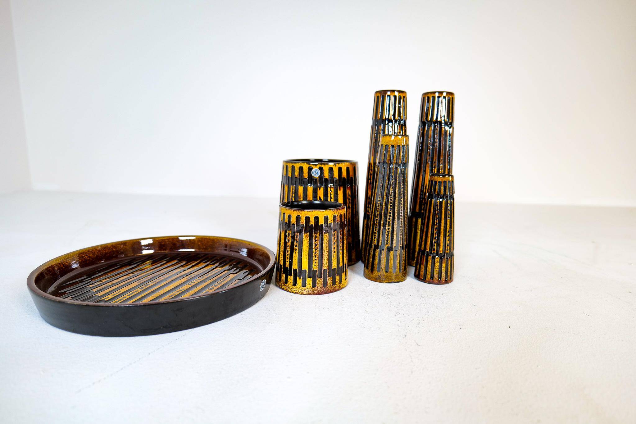 Collection of 6 Ceramic Vases and a Upsala Ekeby Nevada Tray 1962