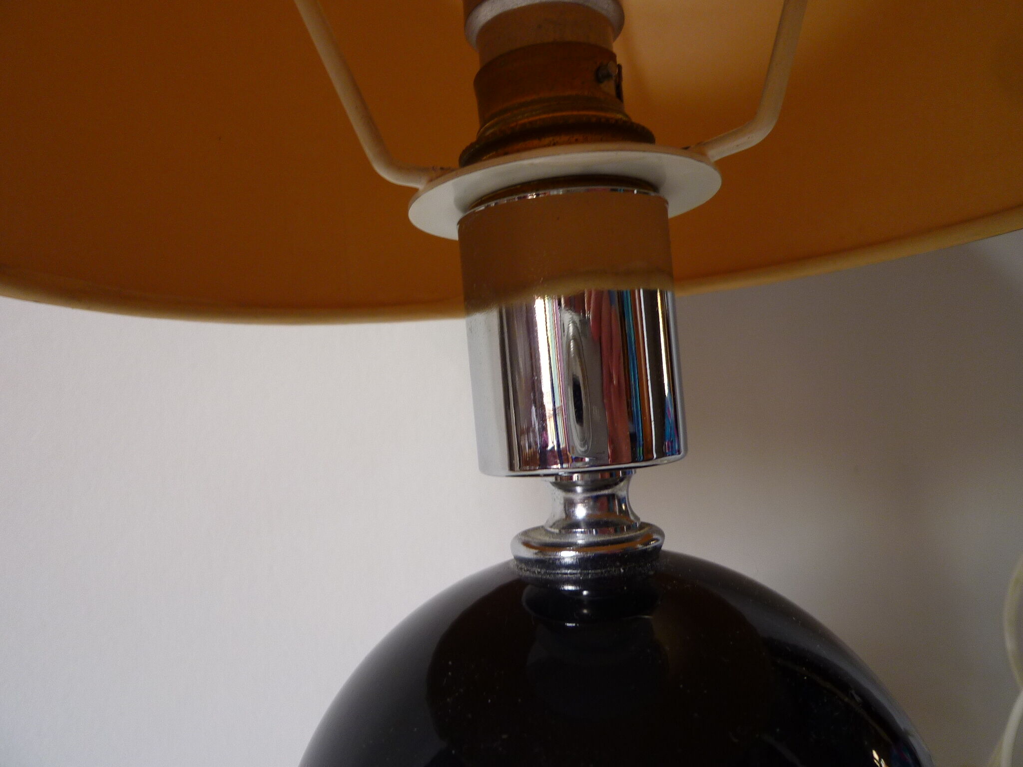60's chrome and black ceramic table lamp