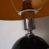 60's chrome and black ceramic table lamp