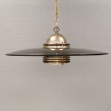 Original Belid T 391 pendant light in gold-coloured metal and smoked glass