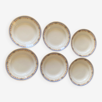 Assiettes creuses porcelaine de Limoges Liseré bleu et petites fleurs roses – MSFP1