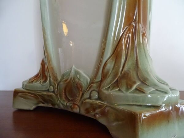 Colonne en faïence KG Lunéville feuilles de vigne Art nouveau 1920 - 81,5 cm