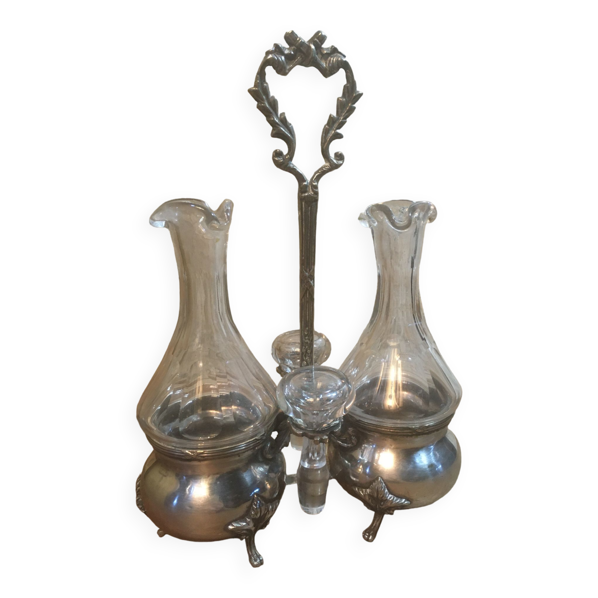 Silver and crystal oil and vinegar set