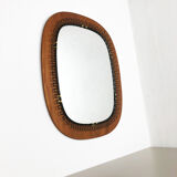 1960 s Scandinavian metal + teak mirror 54cm designed by Josef Frank for Svenskt Tenn, made in Sweden. midcentury modern. Danish modern