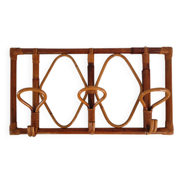 Porte manteaux mural vintage bambou et rotin