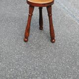 Tabouret tripode en chêne massif, France années 70