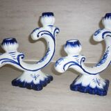 Pair of 2-pointed ceramic candlesticks from Portugal