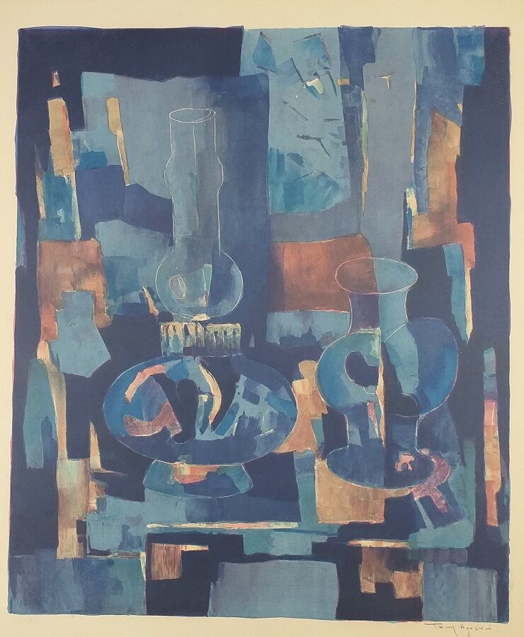 Original color lithograph Toni Agostini, still life