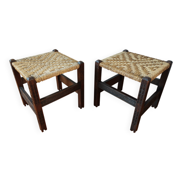 Paire de tabourets artisanaux du Frioul en bois sculpté, Italie, circa 1960