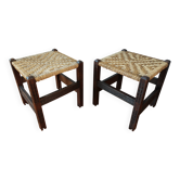 Paire de tabourets artisanaux du Frioul en bois sculpté, Italie, circa 1960
