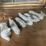 6 porte-couteaux anciens porcelaine animaux