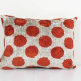 Red Silk Ikat Velvet Pillow Cover, Tribal Polka Dot Ikat Lumbar Cushion Cover, Decorative Pillowcase