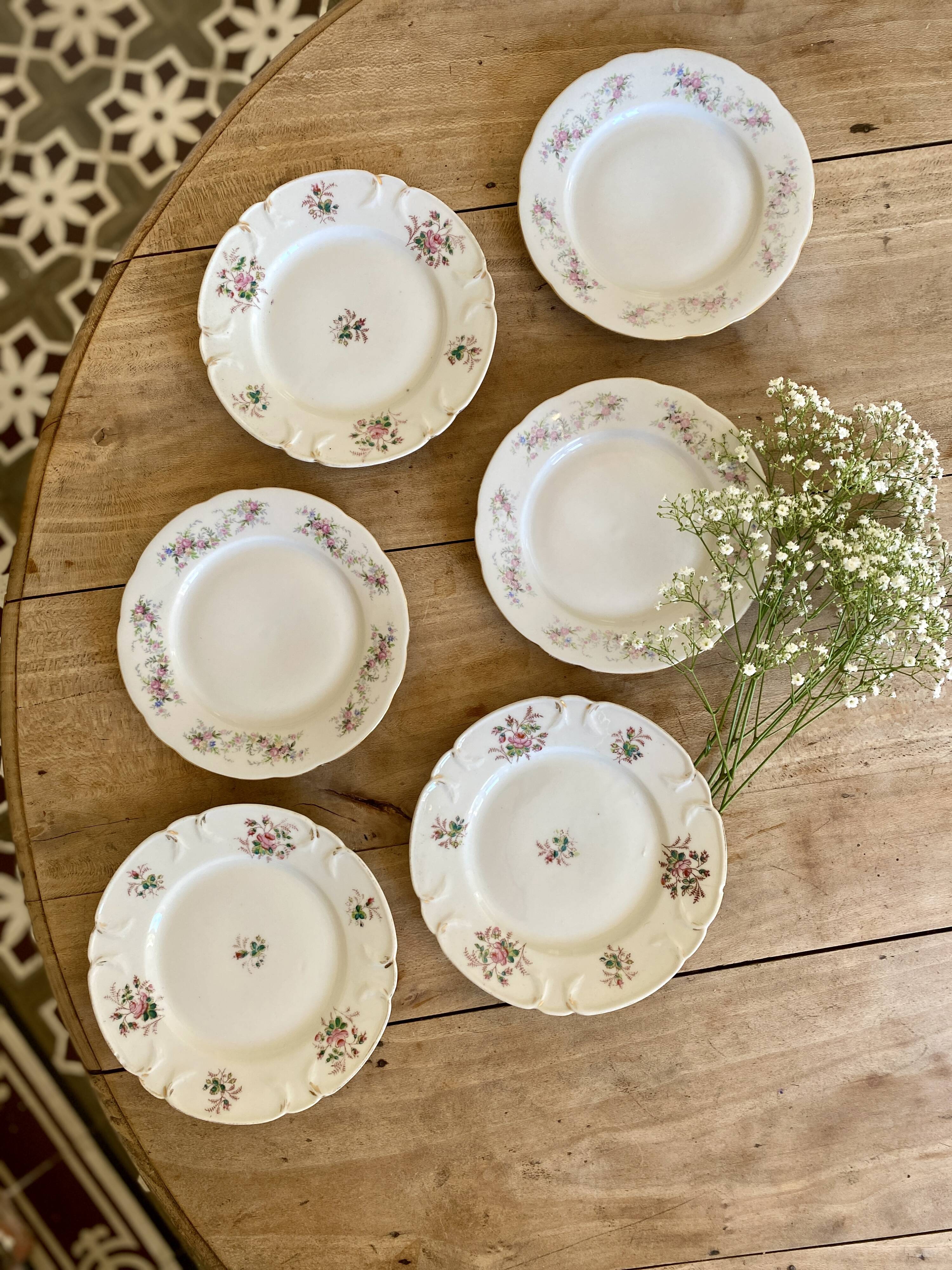 Lot de 6 assiettes à dessert vintage Dépareillées