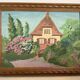 Small painting of a flowered house in oil on cardboard.