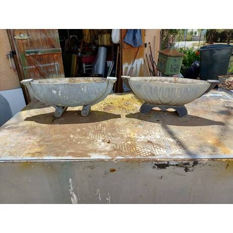 2 art deco enamelled cast iron planters