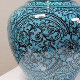 Vintage painted turquoise Iznik glazed pottery covered vase or Persian jar