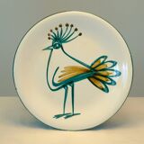 Plat à décor d'oiseau par Robert Picault 1950