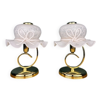 Italian Murano glass table lamps in pink, 1980s, set of 2.