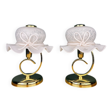Italian Murano glass table lamps in pink, 1980s, set of 2.