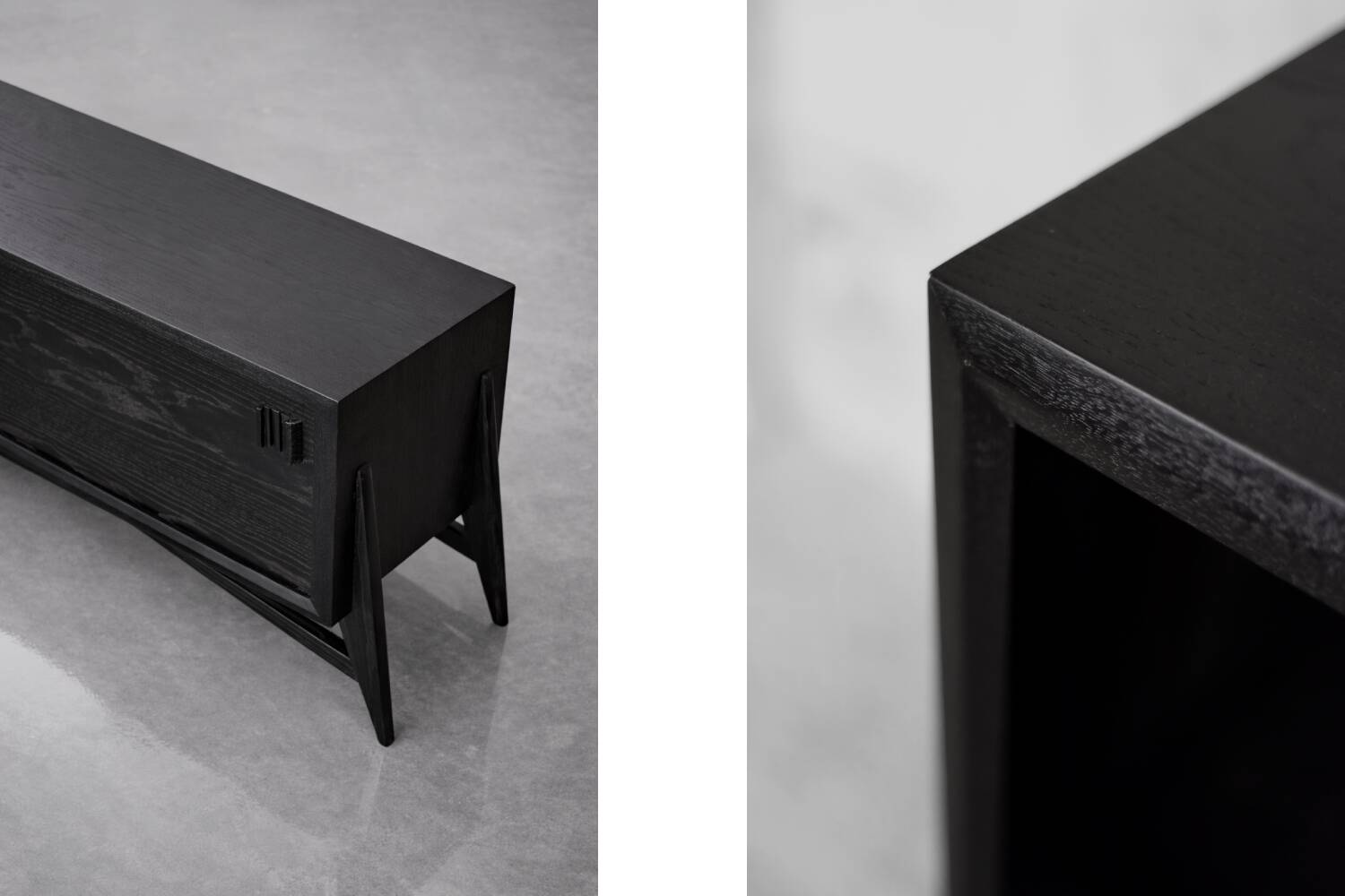 Vintage Mid-Century Scandinavian Modern Dark Oak Sideboard & Wooden Handles
