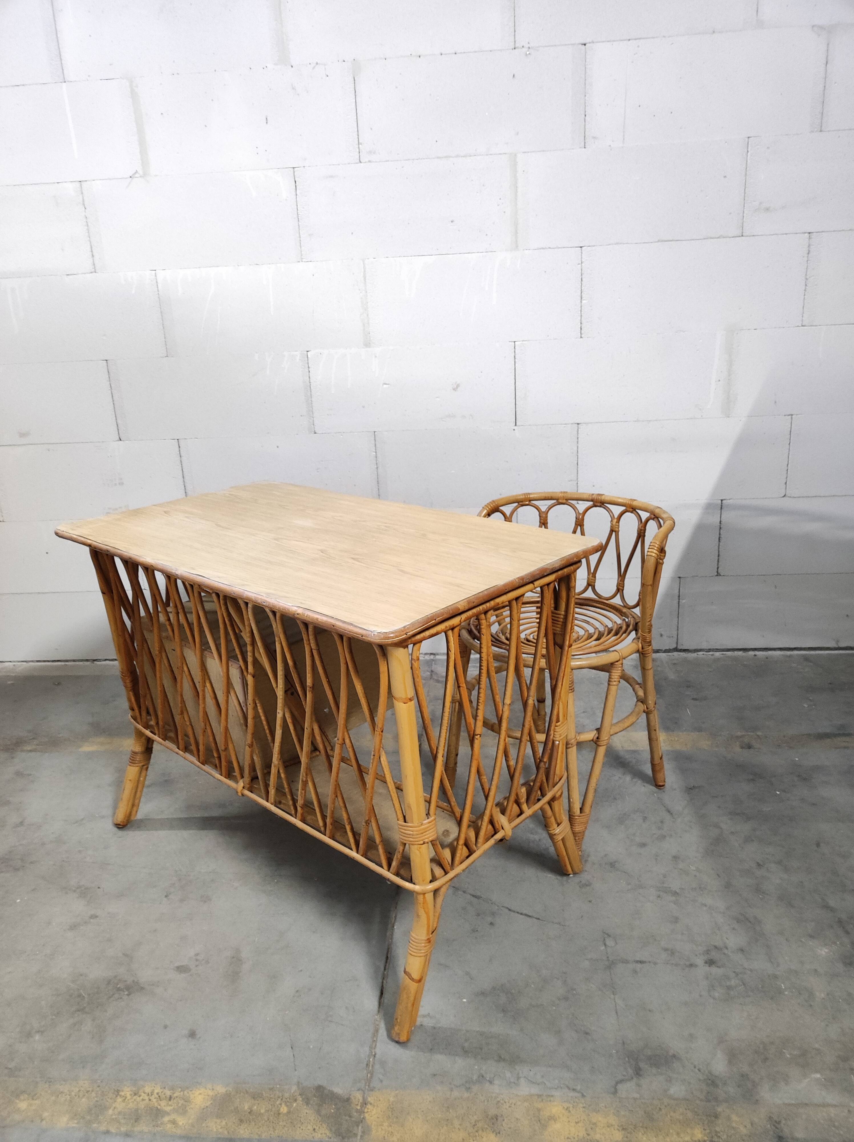 Rattan desk and chair