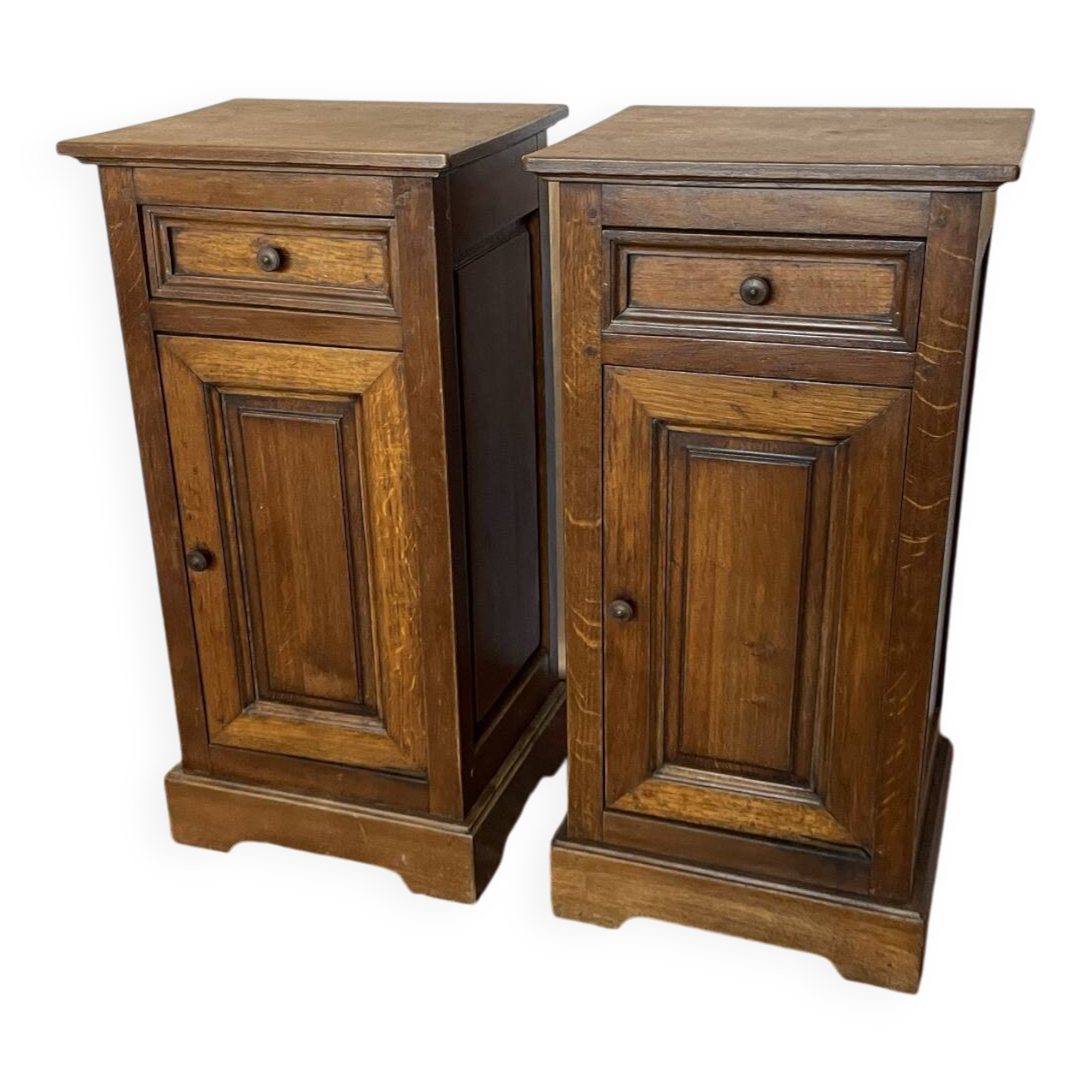 Pair of antique solid oak bedside tables