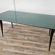 Mid-century mahogany dining table with aquamarine glass top