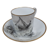 Tasse et sous tasse décor en grisaille porcelaine de Paris XIXème signée