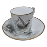 Tasse et sous tasse décor en grisaille porcelaine de Paris XIXème signée