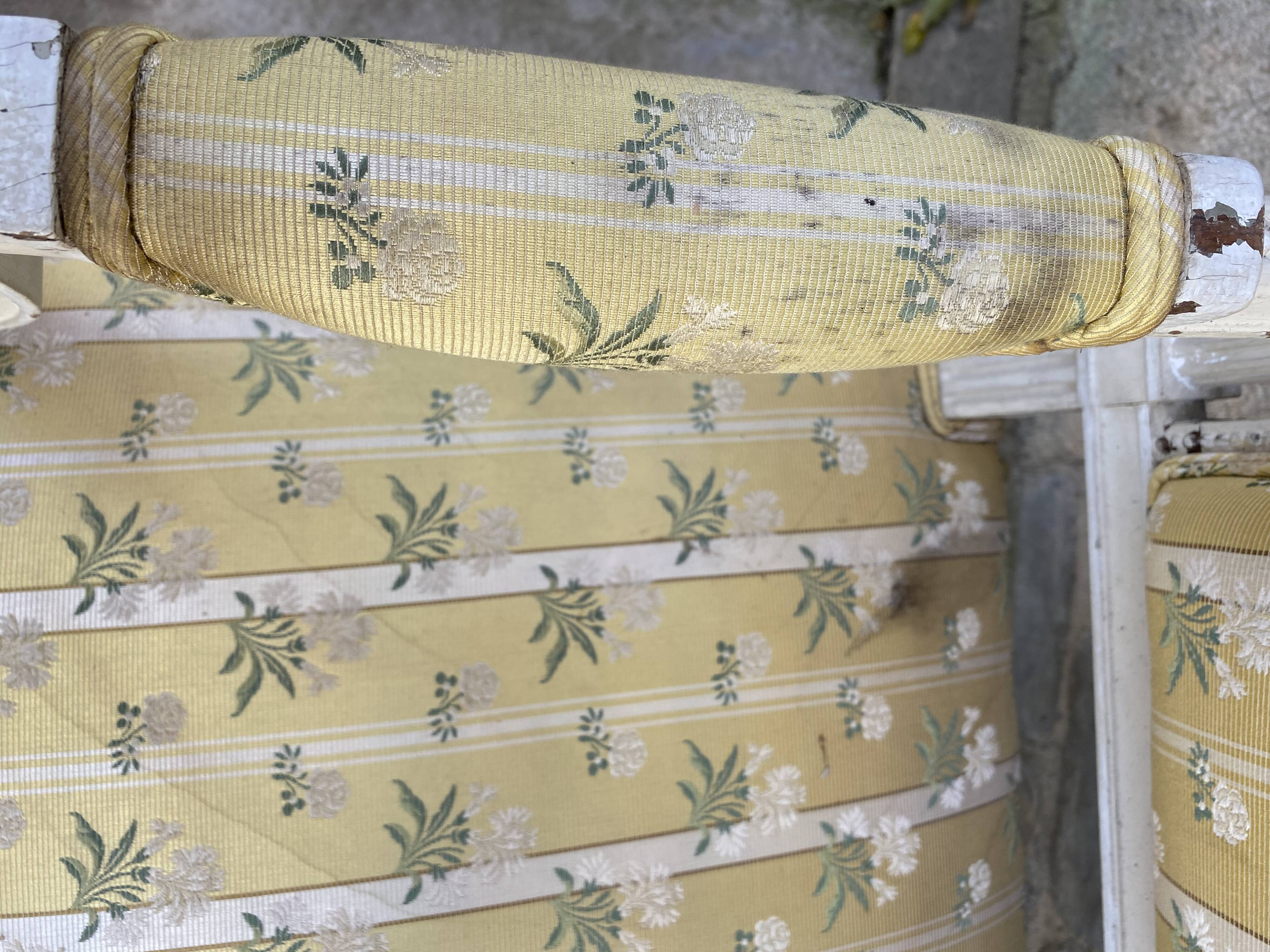 Pair of chairs shepherdesses Louis XVI patinated wood