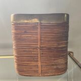 Rattan plant pot rimmed with brass from the 60s and 70s