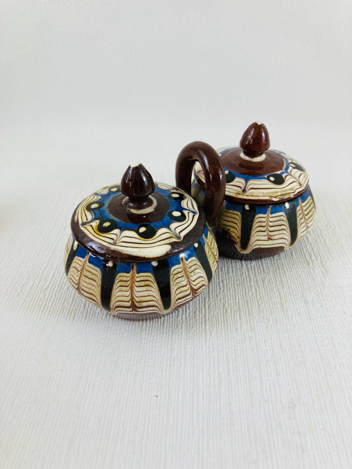 Saleron Double Covered Salt and Pepper Terracotta Glazed Bulgarian Monas