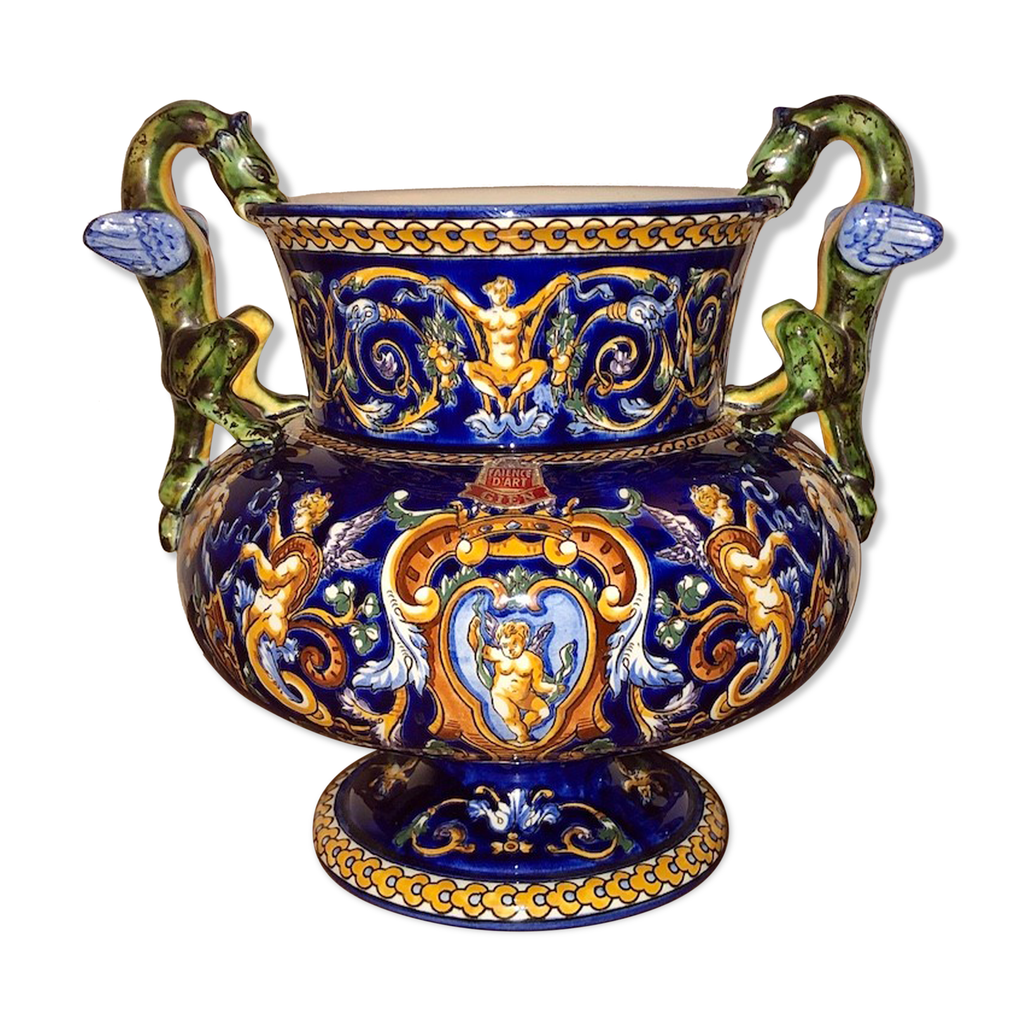 Big vase gien dragon coves blue renaissance décor