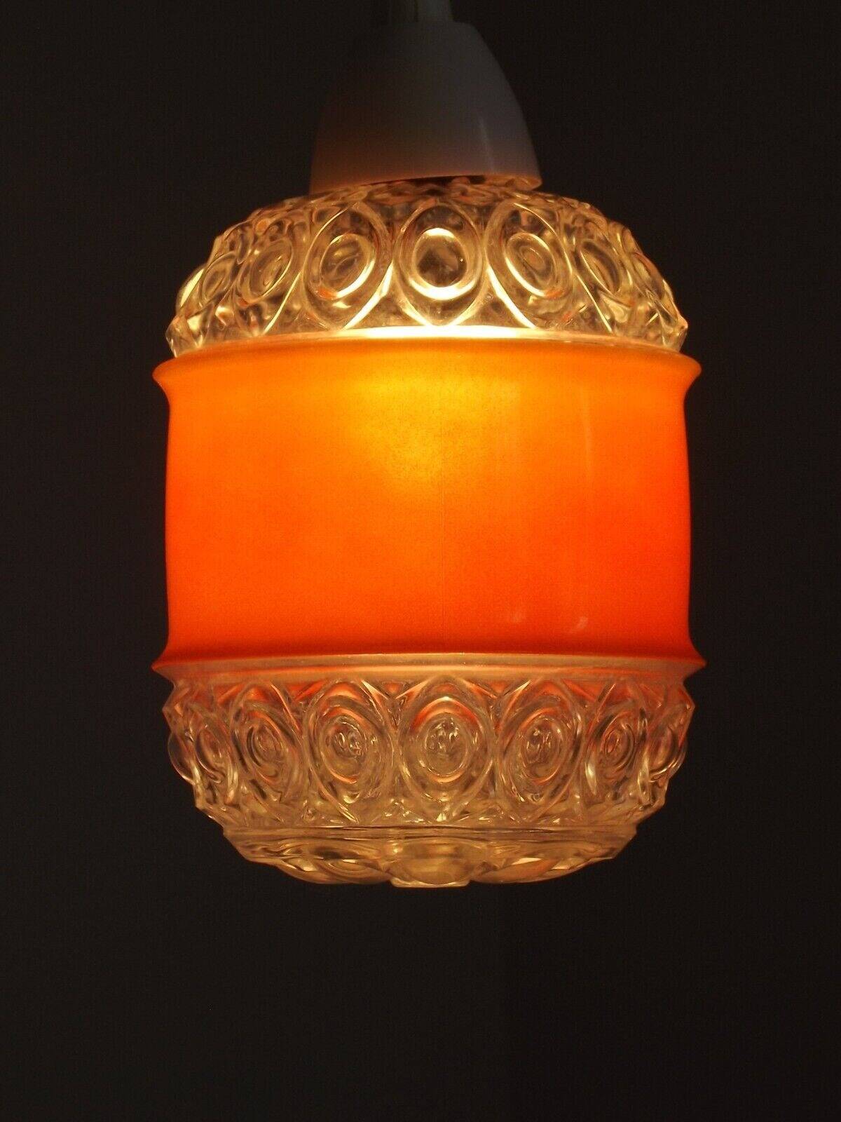 French vintage pendant light clear decorative glass shade with orange band 4449
