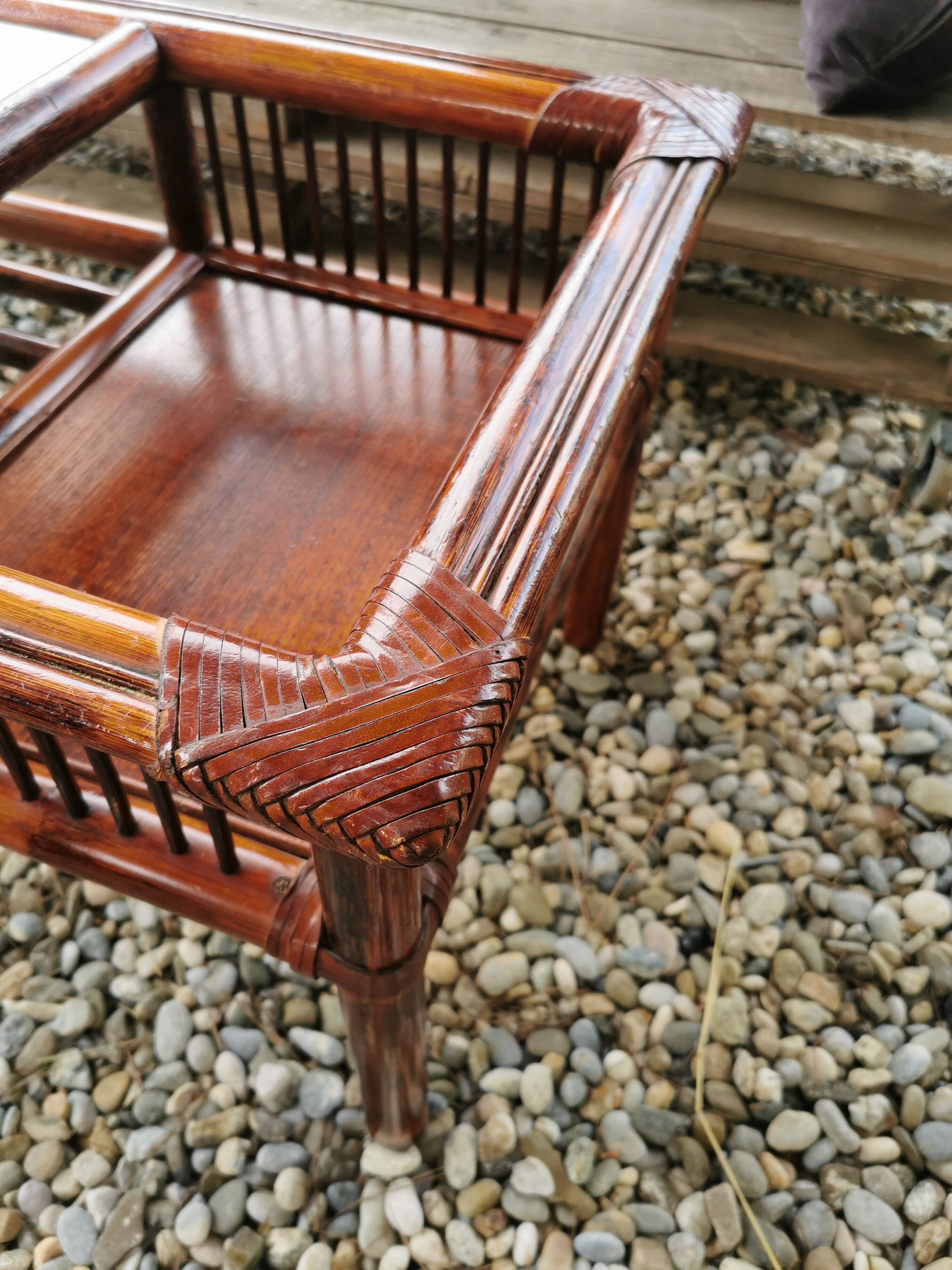 Vintage bamboo and leather coffee table