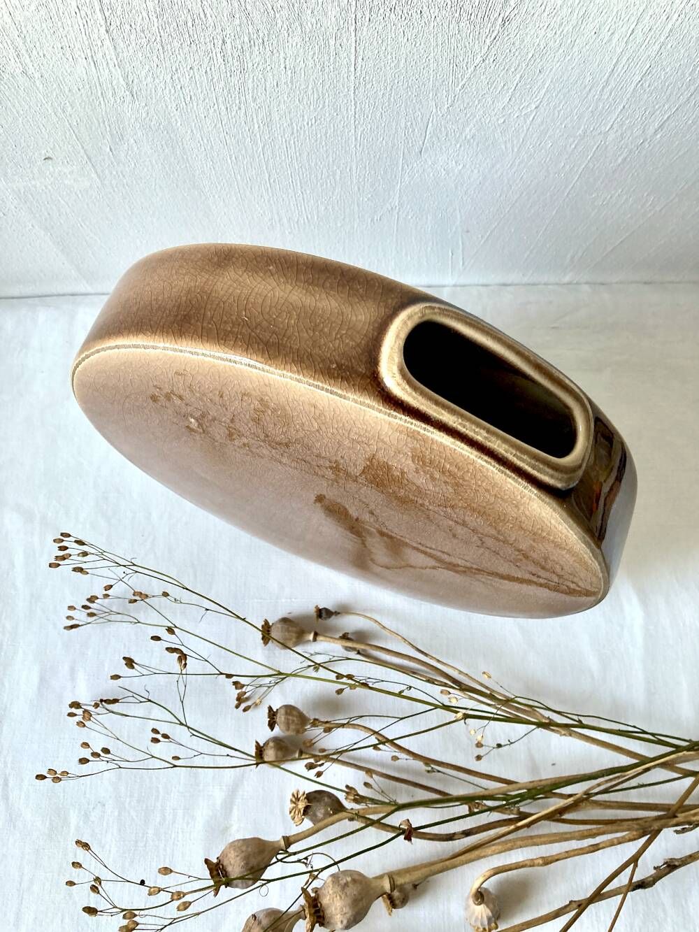 Large crackled glazed stoneware gourd vase, Sia Collection