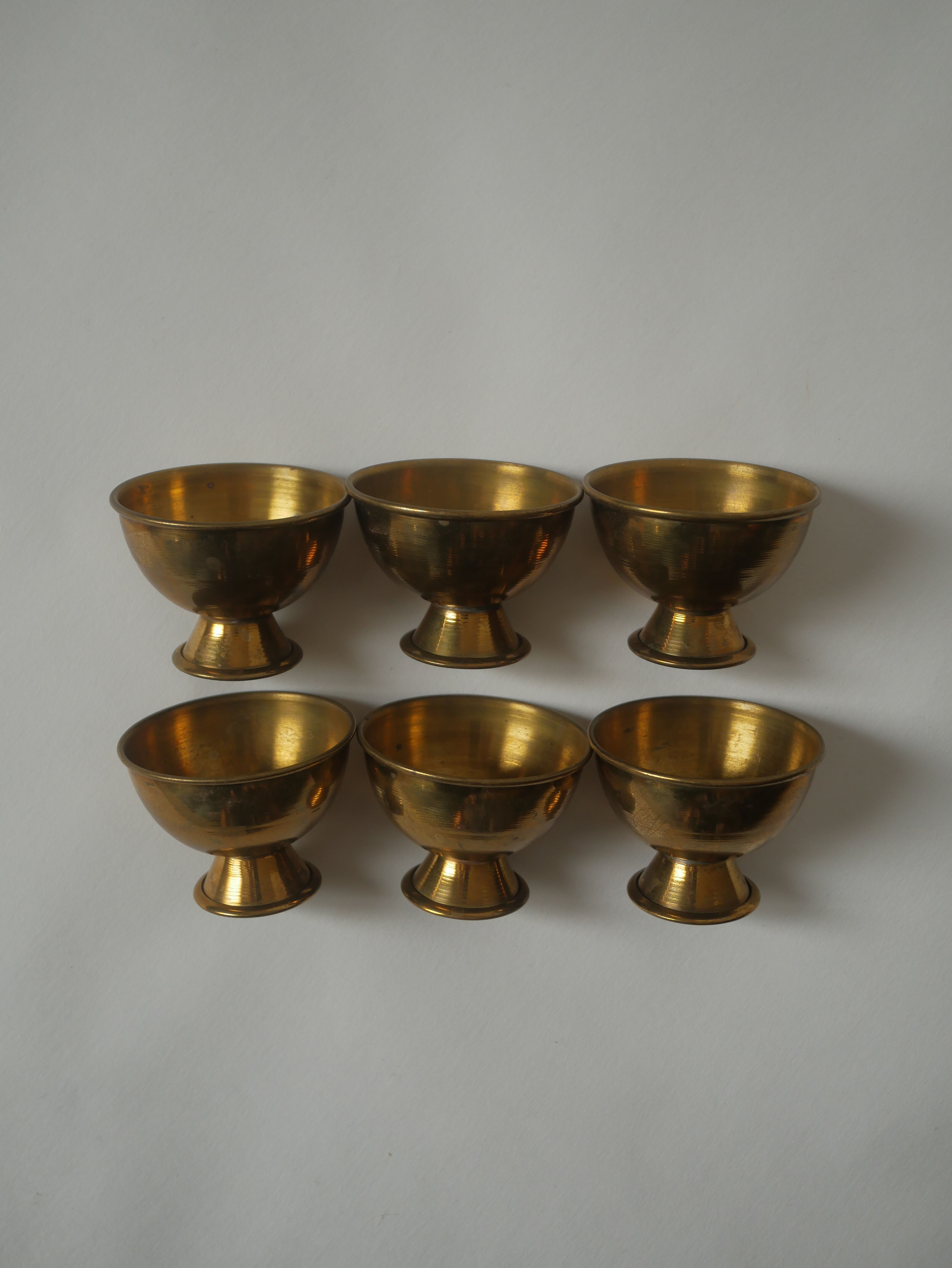 Set of 6 vintage brass egg cups