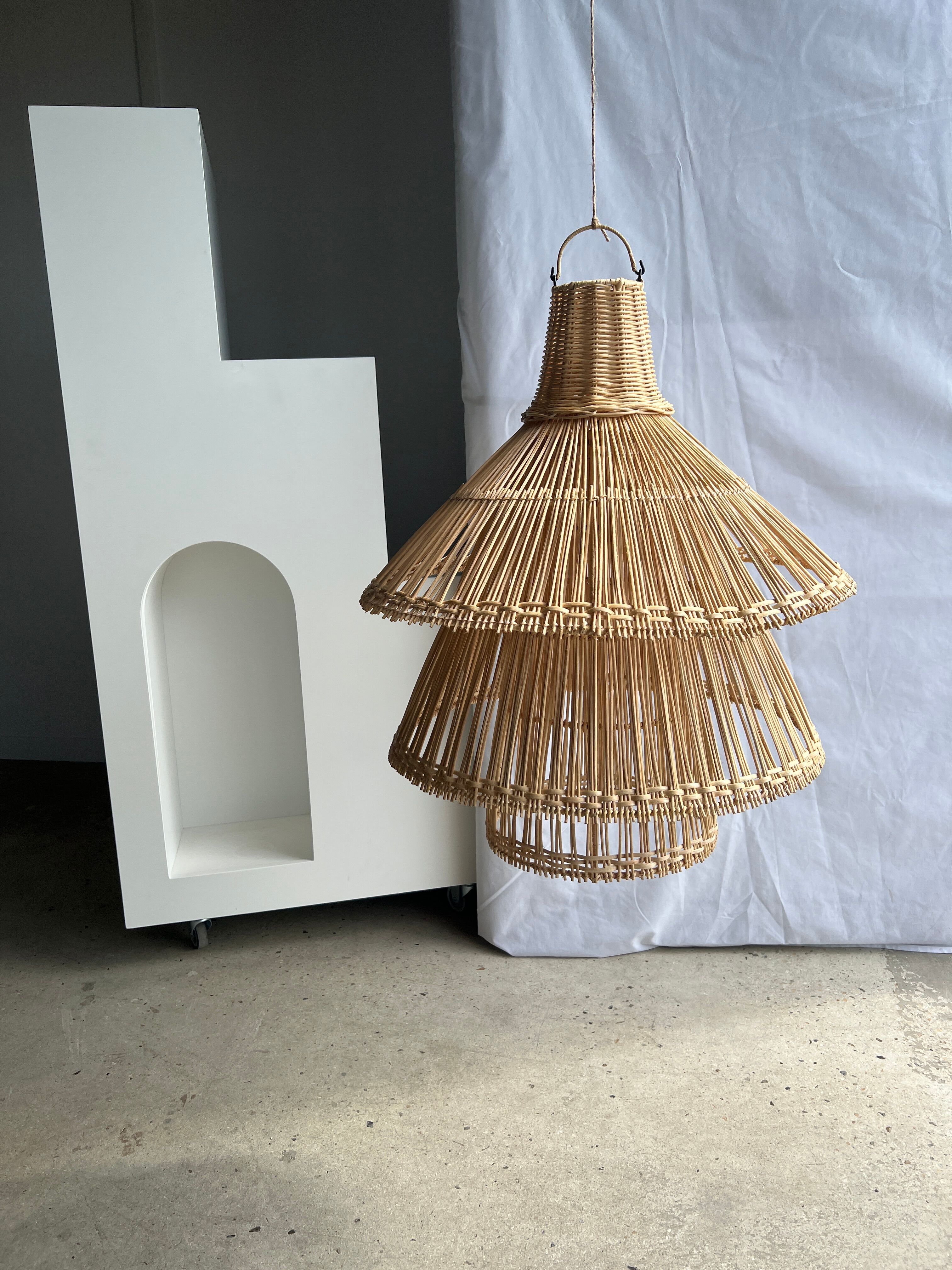 Rattan pendant lamp or light in the shape of an Asian lantern