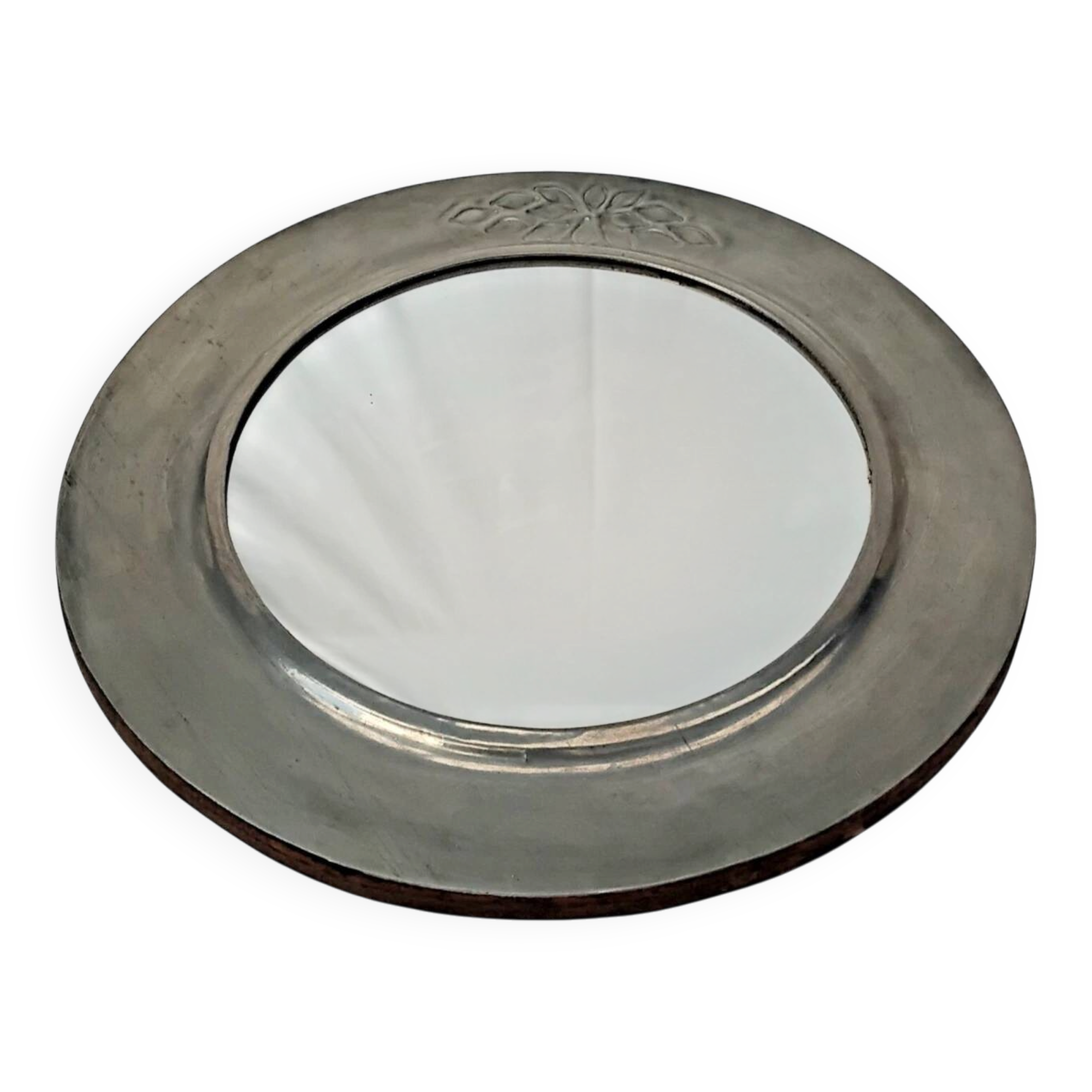 Vintage Round Wall Mirror with Pure Tin Frame D: 24.5 cm