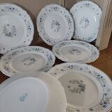 Series 10 flat plates Arcopal, white opaline with blue flowers